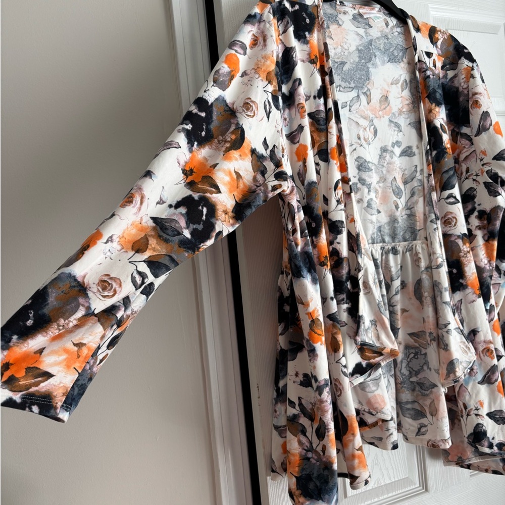 LuLaRoe Floral Cardigan - Orange, Black, Gray - Picture 2 of 3